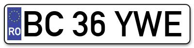 Placuta inmatriculare numar auto  BC-36-YWE, BC 36 YWE, BC36YWE