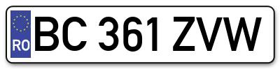 Placuta inmatriculare numar auto  BC-361-ZVW, BC 361 ZVW, BC361ZVW