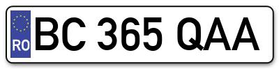 Placuta inmatriculare numar auto  BC-365-QAA, BC 365 QAA, BC365QAA