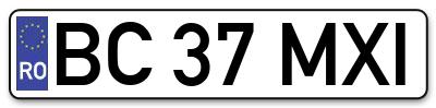Placuta inmatriculare numar auto  BC-37-MXI, BC 37 MXI, BC37MXI