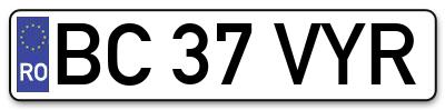 Placuta inmatriculare numar auto  BC-37-VYR, BC 37 VYR, BC37VYR