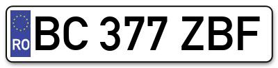 Placuta inmatriculare numar auto  BC-377-ZBF, BC 377 ZBF, BC377ZBF