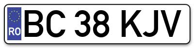 Placuta inmatriculare numar auto  BC-38-KJV, BC 38 KJV, BC38KJV