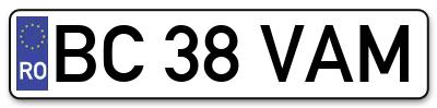 Placuta inmatriculare numar auto  BC-38-VAM, BC 38 VAM, BC38VAM