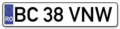 Placuta inmatriculare numar auto  BC-38-VNW, BC 38 VNW, BC38VNW