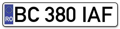 Placuta inmatriculare numar auto  BC-380-IAF, BC 380 IAF, BC380IAF