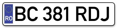 Placuta inmatriculare numar auto  BC-381-RDJ, BC 381 RDJ, BC381RDJ