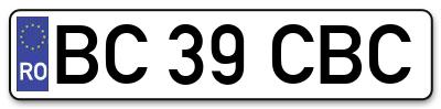Placuta inmatriculare numar auto  BC-39-CBC, BC 39 CBC, BC39CBC