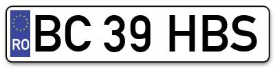 Placuta inmatriculare numar auto  BC-39-HBS, BC 39 HBS, BC39HBS