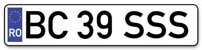 Placuta inmatriculare numar auto  BC-39-SSS, BC 39 SSS, BC39SSS