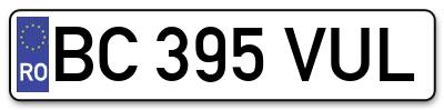 Placuta inmatriculare numar auto  BC-395-VUL, BC 395 VUL, BC395VUL