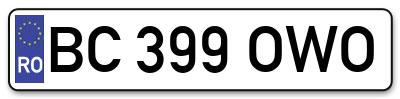 Placuta inmatriculare numar auto  BC-399-OWO, BC 399 OWO, BC399OWO