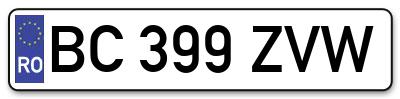 Placuta inmatriculare numar auto  BC-399-ZVW, BC 399 ZVW, BC399ZVW