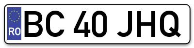 Placuta inmatriculare numar auto  BC-40-JHQ, BC 40 JHQ, BC40JHQ