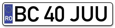Placuta inmatriculare numar auto  BC-40-JUU, BC 40 JUU, BC40JUU