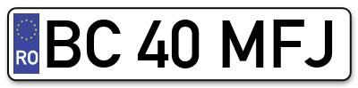 Placuta inmatriculare numar auto  BC-40-MFJ, BC 40 MFJ, BC40MFJ