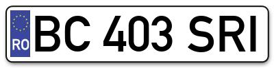 Placuta inmatriculare numar auto  BC-403-SRI, BC 403 SRI, BC403SRI