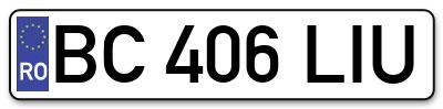 Placuta inmatriculare numar auto  BC-406-LIU, BC 406 LIU, BC406LIU