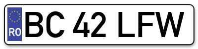 Placuta inmatriculare numar auto  BC-42-LFW, BC 42 LFW, BC42LFW