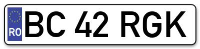Placuta inmatriculare numar auto  BC-42-RGK, BC 42 RGK, BC42RGK
