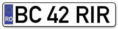 Placuta inmatriculare numar auto  BC-42-RIR, BC 42 RIR, BC42RIR