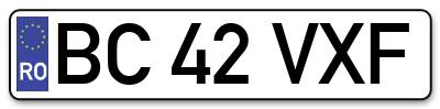 Placuta inmatriculare numar auto  BC-42-VXF, BC 42 VXF, BC42VXF