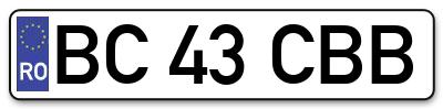Placuta inmatriculare numar auto  BC-43-CBB, BC 43 CBB, BC43CBB
