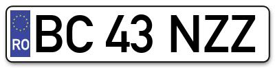 Placuta inmatriculare numar auto  BC-43-NZZ, BC 43 NZZ, BC43NZZ