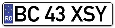 Placuta inmatriculare numar auto  BC-43-XSY, BC 43 XSY, BC43XSY
