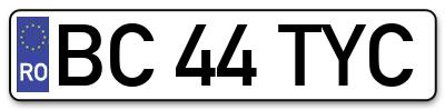 Placuta inmatriculare numar auto  BC-44-TYC, BC 44 TYC, BC44TYC
