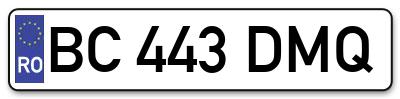 Placuta inmatriculare numar auto  BC-443-DMQ, BC 443 DMQ, BC443DMQ