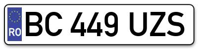Placuta inmatriculare numar auto  BC-449-UZS, BC 449 UZS, BC449UZS