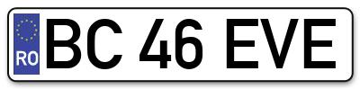 Placuta inmatriculare numar auto  BC-46-EVE, BC 46 EVE, BC46EVE