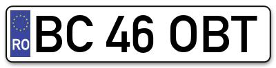 Placuta inmatriculare numar auto  BC-46-OBT, BC 46 OBT, BC46OBT