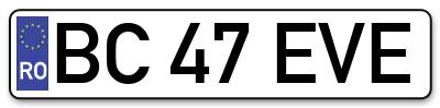Placuta inmatriculare numar auto  BC-47-EVE, BC 47 EVE, BC47EVE