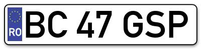 Placuta inmatriculare numar auto  BC-47-GSP, BC 47 GSP, BC47GSP