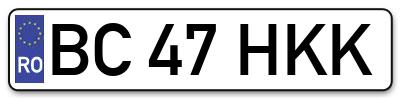Placuta inmatriculare numar auto  BC-47-HKK, BC 47 HKK, BC47HKK