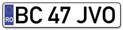 Placuta inmatriculare numar auto  BC-47-JVO, BC 47 JVO, BC47JVO