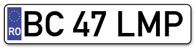 Placuta inmatriculare numar auto  BC-47-LMP, BC 47 LMP, BC47LMP