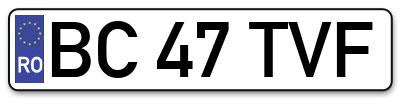 Placuta inmatriculare numar auto  BC-47-TVF, BC 47 TVF, BC47TVF
