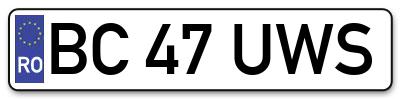 Placuta inmatriculare numar auto  BC-47-UWS, BC 47 UWS, BC47UWS