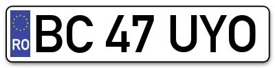 Placuta inmatriculare numar auto  BC-47-UYO, BC 47 UYO, BC47UYO