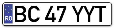 Placuta inmatriculare numar auto  BC-47-YYT, BC 47 YYT, BC47YYT