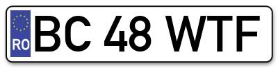 Placuta inmatriculare numar auto  BC-48-WTF, BC 48 WTF, BC48WTF