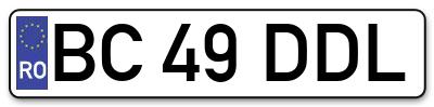 Placuta inmatriculare numar auto  BC-49-DDL, BC 49 DDL, BC49DDL