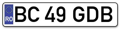 Placuta inmatriculare numar auto  BC-49-GDB, BC 49 GDB, BC49GDB