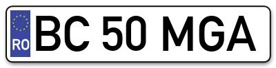 Placuta inmatriculare numar auto  BC-50-MGA, BC 50 MGA, BC50MGA