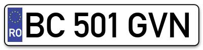 Placuta inmatriculare numar auto  BC-501-GVN, BC 501 GVN, BC501GVN