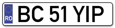 Placuta inmatriculare numar auto  BC-51-YIP, BC 51 YIP, BC51YIP
