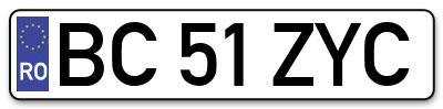 Placuta inmatriculare numar auto  BC-51-ZYC, BC 51 ZYC, BC51ZYC